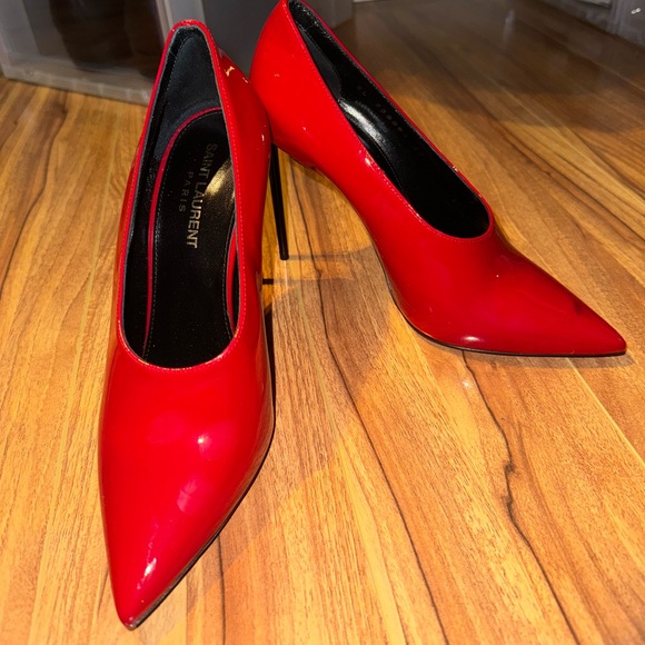 Saint Laurent Red Patent Pointed Toe Stiletto Pumps